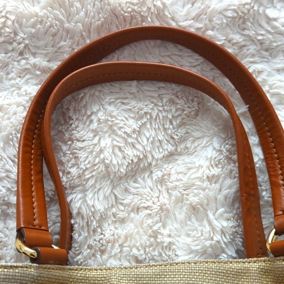 MICHAEL Michael Kors Gold Shimmer Canvas and Leather Tassel Drawstring S… - Picture 7 of 8